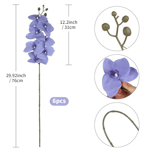 6 Pcs Light Purple Artificial Orchid that Look Real Phalaenopsis Orchid Flowers 30" Velvet Silk Fake Orchid Stems for Tall Vase Wedding Party Centerpieces Home Decor (Light Purple) - color: Light Purple