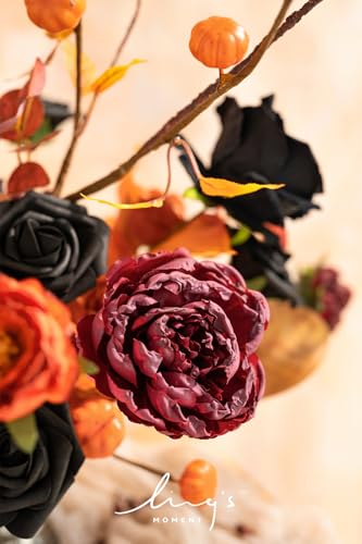 Ling's moment Artificial Flowers and Greenery Combo Box Set, Halloween Theme Decoration for DIY Wedding Bouquets Party Centerpieces and Floral Arrangements (Black and Orange) - color: Blk-black & Orange, size: Deluxe