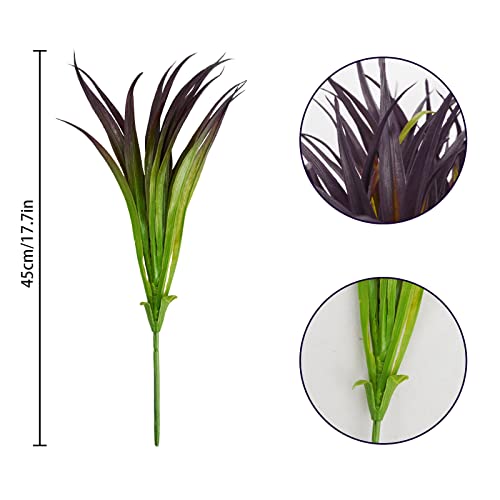 16Pcs Artificial Grass Fake Grass Plants 17.3in Outdoor Plants UV Resistant Faux Greenery Stems for Home Window Garden Patio Pathway Front Porch Halloween Décor Light Green & Purple - color: Light Green & Purple, size: 16 Pcs