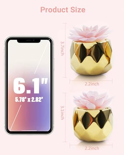 VIVERIE Mini Succulents Plants Artificial in Pots-Pink with Golden Ceramic, Christmas Small Fake Succulents Plants for Home Decor Indoor for Women, Set of 2, Gifts for Mom - color: Golden-2 Pack