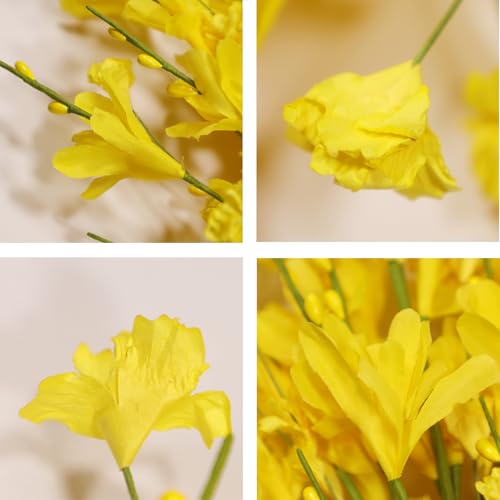 24 Inch Artificial Yellow Forsythia Flower Wreaths, Silk Leaves Paper Floral Wreath for Front Door, Spring Summer Decor, All Season Wreath for Wall Window Farmhouse Wedding Home Decor - color: Yelllow