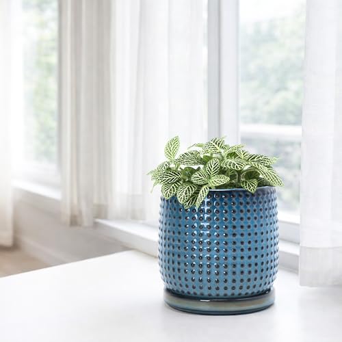 D'vine Dev 4 Inch Ceramic Beaded Stoneware Planter Pot - Flower Pot with Drainage Holes and Saucers for Indoor Succulent Plants or Flowers, Ocean Teal, 27-C-Z-8 - color: Ocean Teal, size: 4.3 Inch