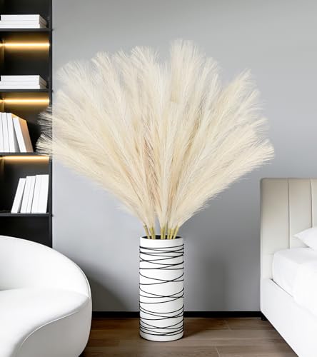 TORONTOKYO 8Pcs Beige Faux Pampas Grass Tall Decor, 35.4” Fluffy Artificial Pompous Grass Branches, Large Pampas Grass Reed Stems for Floor Vase Filler, Wedding, Baby Shower, Home Boho Decor - color: Cream White, size: 35.4inch-8Pcs