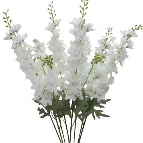 White Delphinium Artificial Flowers, 8PCS Fake White Flowers 33.46" Long Stem for Tall Vase Faux Delphinium Flowers for Wedding Centerpieces, Baby Shower Decorations, Home Table Decor - color: White