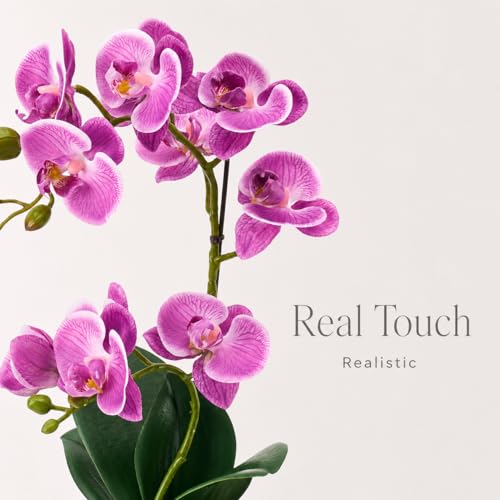 Avoeco Artificial Real Touch Orchid Plant – 15" Faux Phalaenopsis in Pot – Highly Realistic Silk Orchid Flower & Leaf Texture for Home, Office,Shop & Wedding Décor (Fuchsia, 15“) - color: Fuchsia, size: 15“