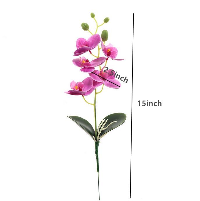 6 Branch Artificial Orchid Stems with Leaves,15” Real Touch Dancing Orchid Flower,Fake Plants Phalaenopsis for Wreaths Wedding Centerpiece Floral Arrangement Porch Summer Cemetery Decor (Rose Pink) - color: Rose Pink