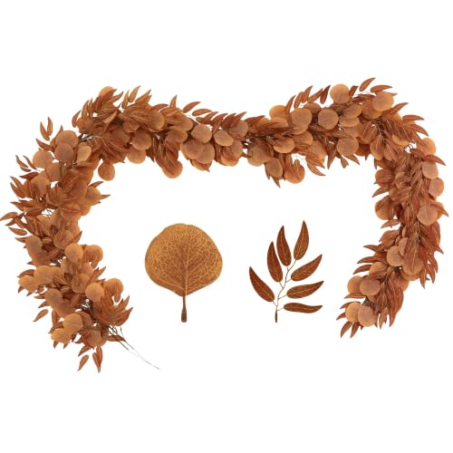GREENTIME 2 Pack 6.5Ft Fake Brown Greenery Garlands Orange Eucalyptus Willow Garland for Rustic Wedding Arch Swag Doorways Table Runner Staircase Fireplace Chair Home Party Decoration - color: Orange-2