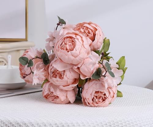 Duovlo Artificial Peony Silk Flowers Fake Flowers Vintage Wedding Home Decoration,Pack of 1 (New Pink) - color: New Pink