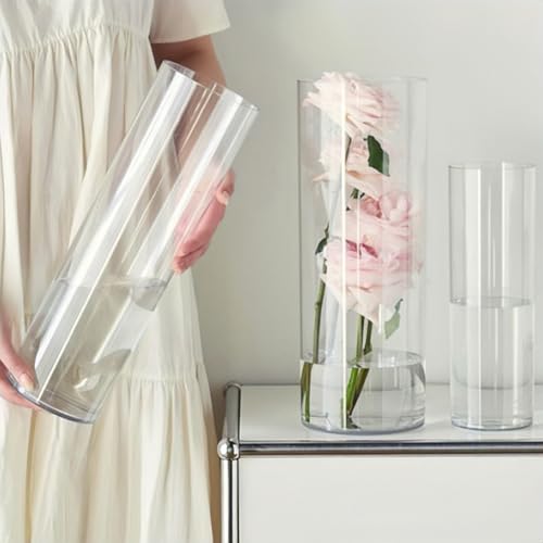 3 Clear Acrylic Cylinder Vase for Centerpieces, Tall Cylinder Plastic Hurricane Vases, Large Unbreakable Flower Vases for Wedding Bouquet (D 4.8", D 6" X H 15.8" +D 4" X H 12") 3 Different Sizes - color: 3 Clear - XL