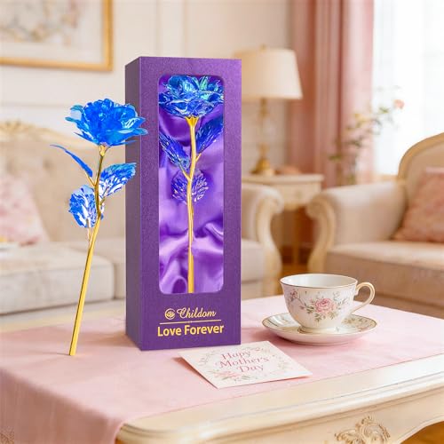 Childom Mothers Day Rose Gifts for Mom,Birthday Gifts for Women,Mothers Day Flowers Gifts for Mom from Daughter Son,Blue Artificial Flowers Gift for Wife,Grandma,Christmas,Valentines,Anniversary - color: Colorful Blue