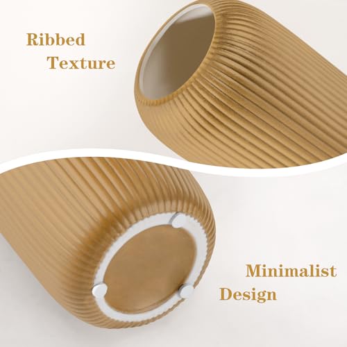 Ceramic Vase for Flowers – Modern Small Ribbed Textured Flower Vase for Home Decor, Pampas Grass, Decorative, Farmhouse, Coffee Table, Kitchen Centerpieces, Bookshelf and Home Living (Milk Coffee) - color: Milk Coffee