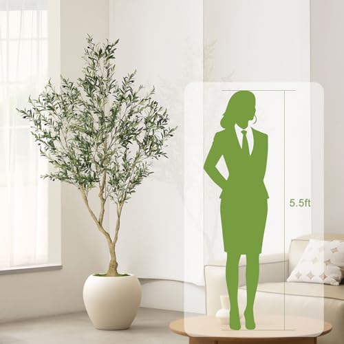 LYERSE Olive Trees Artificial Indoor - Faux Olive Tree 7ft with Large Olive Branches and Lifelike Fruits - Fake Olive Tree for Modern Home Office House Living Room Decor - size: 7ft