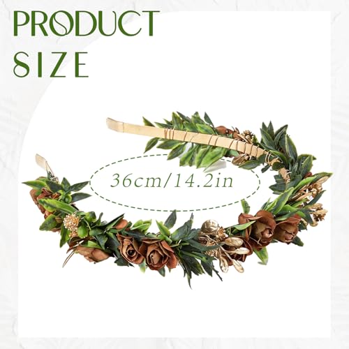 Fairy Flower Crown Headband, Artificial Brown Rose Floral Headpiece, Bridal Boho Flower Headbands for Women Maternity Birthday Wedding Renaissance Festival Party Hair Accessories - color: Brown