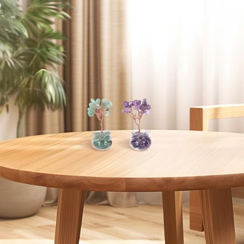 12Pcs Mini Crystal Money Tree Set for Desk Feng Shui Ornament with Crystal Stones Chinese Wealth Tree Desktop Decor for Home Office New Year Gift