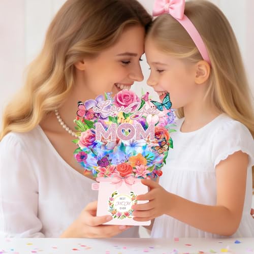 Birthday Card for MOM, LIGHTS & MUSIC Mothers Birthday Pop Up Card, Rose Lily Orchid and Butterflies, 10 Inch Life Sized Forever Flower Bouquet Mother’s Day Cards from Daughter, Son, Husband, Gifts Cards for Mom Wife Grandma - size: MOM