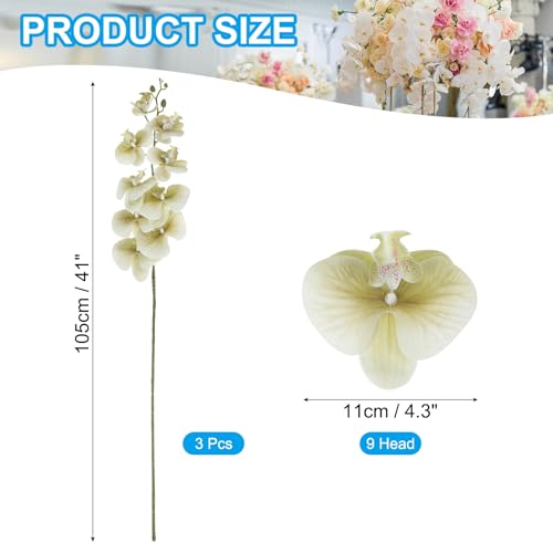 PATIKIL Artificial Orchid Stems 41", 3 Pack 9 Heads Faux Phalaenopsis Flowers Real Touch Fake Orchid Flower Branch for Vase Home Wedding Decoration, Grey Green - color: Grey Green