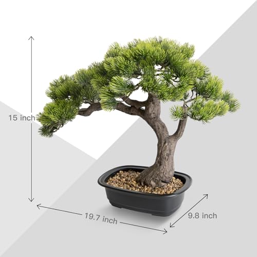 Artificial Bonsai Tree, Large Faux Pine Plants 15 inch, Faux Juniper Potted Plants Indoor Decor for Office Desk Home Table, Greenery Desktop Bonsai Plant for Room Decorations, Tall 15" - style: A-Bonsai (15 Inch)