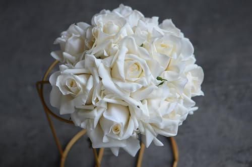 Bridesmaid Bouquets Set of 6, Morandi White Cream White Real Touch Faux Roses Flowers, Ivory Roses Artificial Flowers, Bridal Bouquets for Wedding Prom - 8 Inch - size: 8 Inch - Set of 6