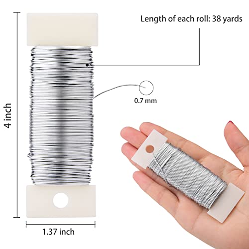 Hapeper 22 Gauge Floral Flexible Wire for Christmas Wreath Tree, Flower Arrangements, 3 Pack 114 Yards (Silver) - color: Silver