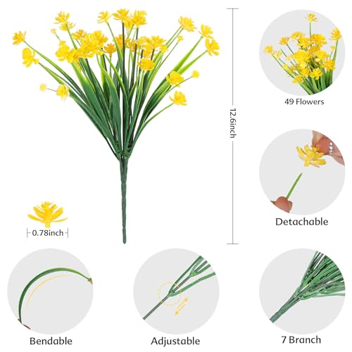 AGIRL 24 Bundles Artificial Flowers for Outdoor,UV Resistant No Fade Fake Plastic Flowers Faux Plants for Hanging Planters Decoration Indoor Outside Garden Porch Window Box Home Wedding Farmhouse - color: Yellow, size: 24