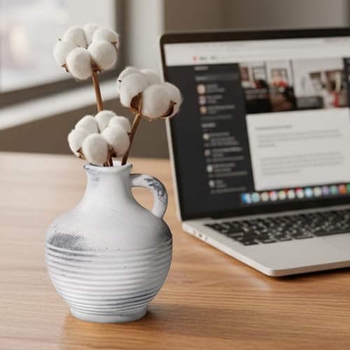 Rustic Farmhouse Vase, Ceramic Terracotta Vase with Handle, 6 inch Pottery Decorative Flower Vases for Home Decor, Table, Living Room, Bathroom, Shelf, Mantel Decor Grey - color: Rustic Grey - 6, size: 6 Inch