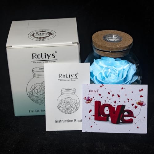 Preserved Real Roses with Colorful Mood Light Wishing Bottle,Eternal Rose，Never Withered Flowers, Christmas Anniversary Valentine's Mother's Day,a Gifts for Women 4.3inch 1pcs（Light Blue） - color: Light Blue