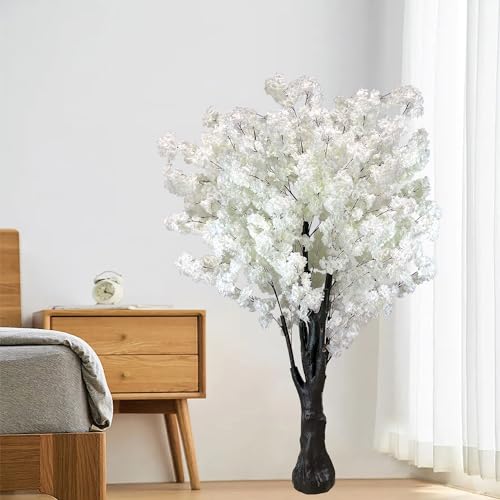 White Artificial Cherry Blossom Trees 6.5ft, Faux Cherry Blossom Tree White Tree for Office Home Wedding Office Living Room House Indoor Outdoor Decor (2Pack - color: White 2pack