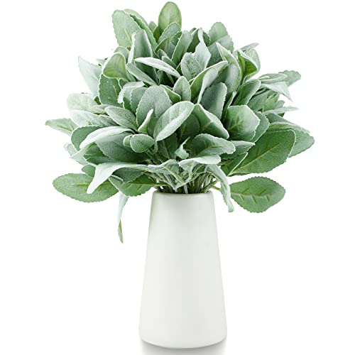 Giegxin 24 Pcs Artificial Lambs Ear Stems Garland Faux Greenery Stems Bulk Flocked Faux Greenery Decor Fake Lambs Ear Picks Plants for Home Wedding DIY Wreath Flower Arrangement