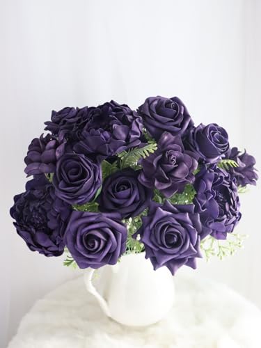 Artificial Flowers Combo Deep Purple Mixed Flowers with Stem for DIY Wedding Bouquets Centerpieces Baby Shower Party Home Decorations - color: Classic Deep Purple