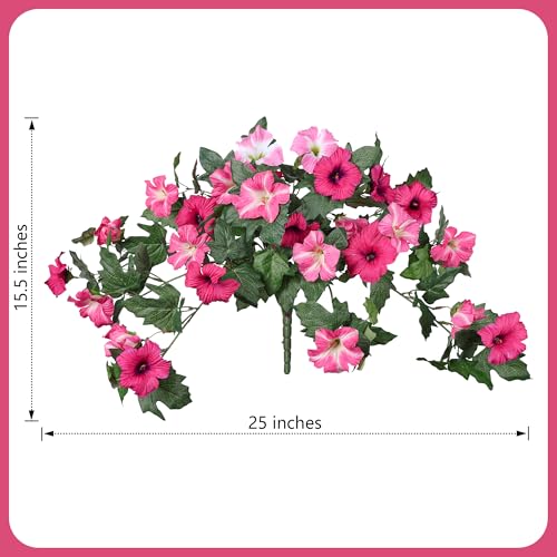 HyeFlora Artificial Flowers for Outdoors 2PCS Faux Petunias Silk Fake Flowers for Outside Planter UV Resistant Realistic Home Garden Porch Decor (Pink) - color: Pink