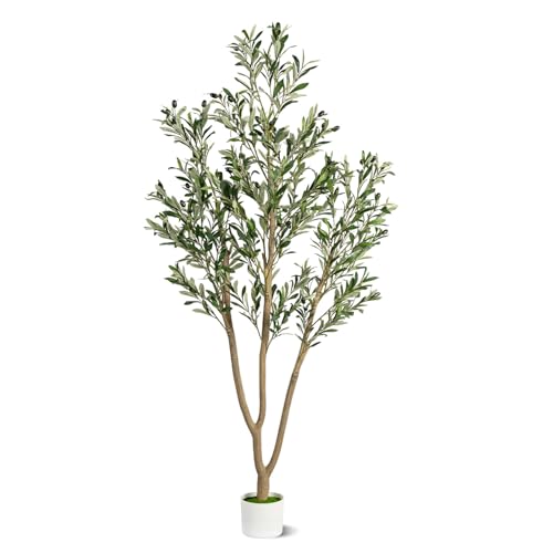 6FT Artificial Olive Tree, Indoor Faux Olive Tree Fake Potted Silk Olive Tree Plants with Lifelike Branches & Fruits for Home Office Decor - color: Olive Tree, size: 6ft
