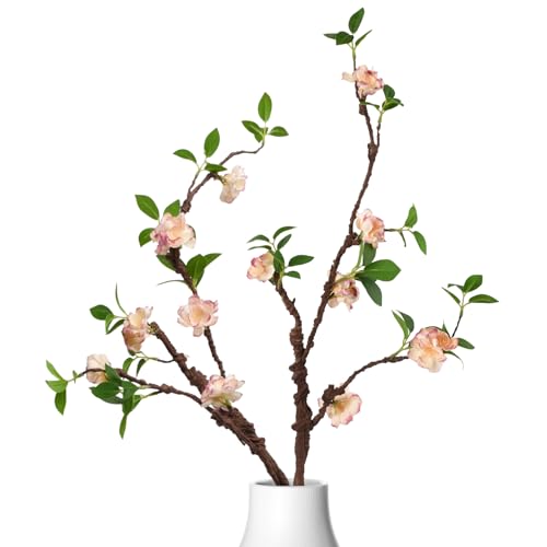 2PCS Artificial Plum Blossom Branches 31.3” Fake Cherry Blossom Flower Faux Silk Flowers for Wedding Bridal Bouquet Wreath Table Centerpiece Outdoor Decor (Champagne)