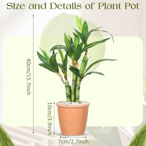 2 Pack Artificial Lucky Bamboo Plant 16 x 4 Inch Potted Fake Plant Decoration Green for Farmhouse Home Office Kitchen Counter Top Indoor Decor