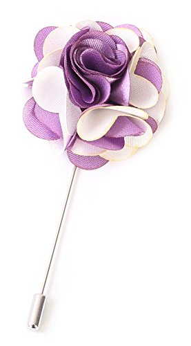 Flairs New York Gentleman's Essentials Premium Handmade Flower Lapel Pin Boutonniere - color: Lavender Purple / White [2 Tones Camellia]