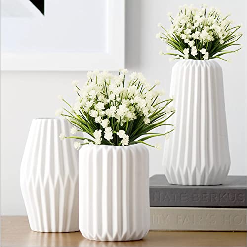 Outdoor Artificial Fake Flowers - 8 Bundles Plastic Flowers Outdoors Plants UV Resistant Faux Flowers for Indoor Outdoor Garden Hanging Porch Window Box Wedding Decor(White) - color: White, size: 8 Bundles