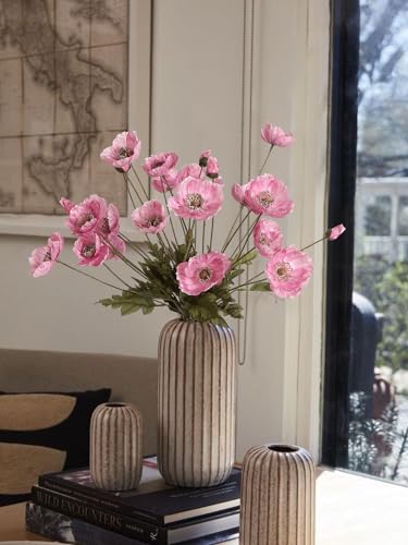 IPOPU Pink Artificial Poppy Silk Flowers 6pcs for Decoration - Faux Flowers With Stems for Wedding Centerpieces, Tables, Bridal Shower Party Decorations - color: Pink