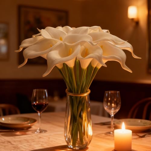 20 Pcs White Artificial Calla Lily Flower Bouquet for Decoration, Outdoor Wedding Bouquets, Lifelike Faux Flowers for Home, Garden, Party, and Event Decor.