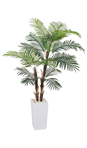 HAIHONG Artificial Palm Tree 6FT, Fake Tree with Realistic Fiber Trunks and White Tall Planter, Faux Tropical Areca Floor Plant in Pot,Artificial Silk Plant for Home Decor Office Decor