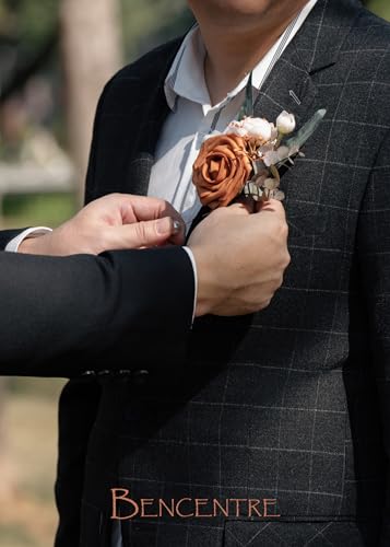Terracotta Boutonniere for Men,Prom boutonnieres,Boho boutonnieres,Groom Groomsmen Boutonniere for Wedding Ceremony Anniversary, Formal Dinner Party and Grad Night (Set of 6) - color: Terracotta, size: set of 6