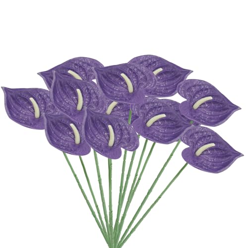 PATIKIL 13" Artificial Anthurium Lily Flowers, 10 Pack Permanent Flower Floral Arrangements Bouquet for Home Decor Bridal Wedding Festival Party, Purple - color: Purple