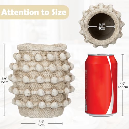 Rustic Farmhouse Vase, Boho Beige Vase for Pampas Grass Small Textured Knotted Vases for Flowers Decorative Cement Floral Vases for Home Decor, Living Room, Dining Table - color: Beige