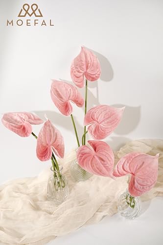 Real Touch Anthurium Artificial Flowers, 8pcs Shabby Blush Faux Tropical Flowers with Stems for Modern Wedding Bouquets, Elegant Centerpieces & Chic Party Decoration - color: Shabby Blush