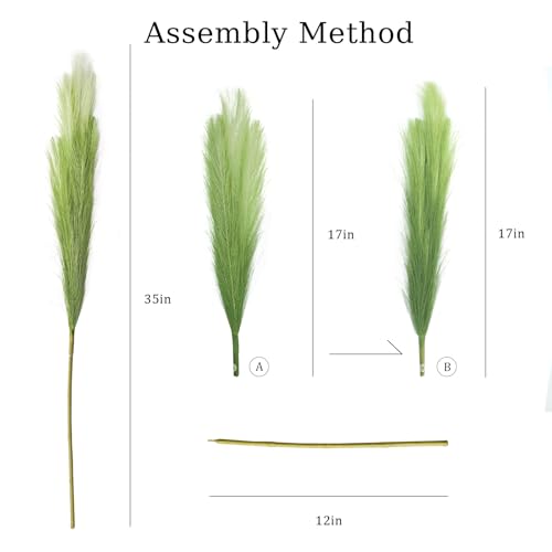 TORONTOKYO 8Pcs Green Faux Pampas Grass Tall Decor, 35.4” Fluffy Artificial Pompous Grass Branches, Large Pampas Grass Reed Stems for Vase Filler, Wedding, Home Boho St Patrick's Day Decor - color: Green, size: 35.4inch-8Pcs