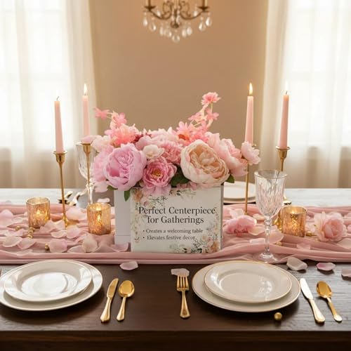 Pink Silk Flowers, Artificial Flower Combo Box Set with Stems for Bridal Wedding Bouquets, Table Centerpieces Decor, Floral Arrangement Home Decor - color: Pink
