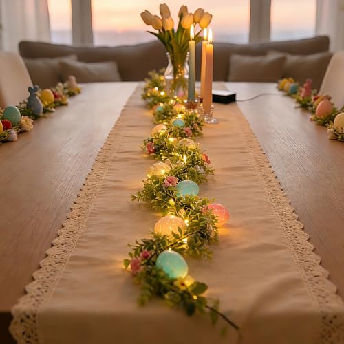 6ft Prelit Easter Garland with Easter Eggs and Flowers, Artificial Spring Greenery Floral Vine for Mantle, Table and Home Decor