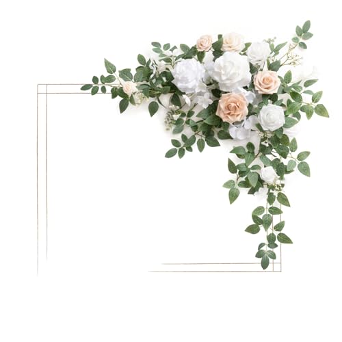 Ling's Moment Wedding Artificial Welcome Sign Flowers Swag Arch Floral Garland Decorations White & Sage for Ceremony Reception Entrance Entryway Party Banquets Easel Wall Home Outdoor(NOT Include Sign - color: White & Sage & Blush