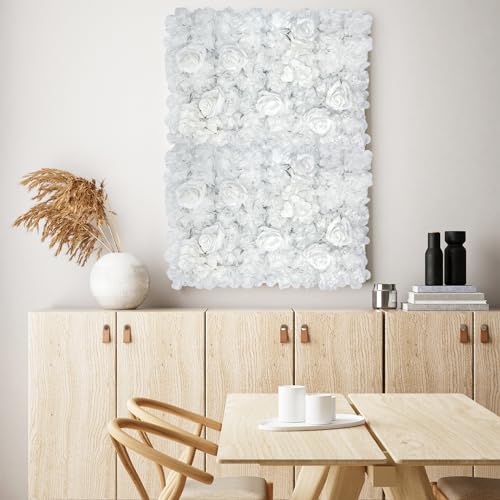 Artificial Flower Wall Panels 6 Pack 24"x16" Silk Hydrangea Wall Decor 3D Flower Backdrop for Birthday Party Home Decor, White