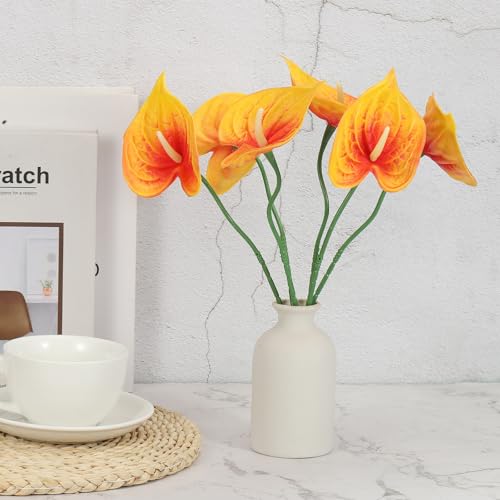 PATIKIL 13" Artificial Anthurium Lily Flowers, 10 Pack Permanent Flower Floral Arrangements Bouquet for Home Decor Bridal Wedding Festival Party, Dark Orange - color: Dark Orange