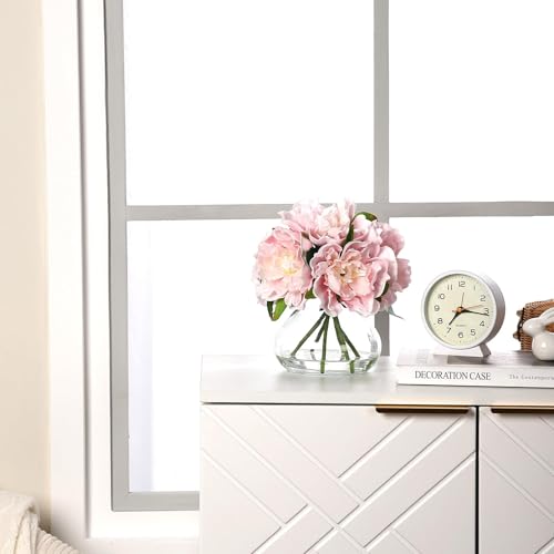 Pink Peony Bouquet in Glass Vase - 6 Piece Artificial Flower Arrangement with Faux Water for Wedding & Home Centerpieces - color: Peony Flowers, size: Pink