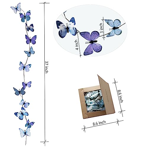 Artificial Butterfly Garland, Fake Butterfly Decorative Vines, DIY 3D Unique Butterfly Hanging Decor for Home Wall Easter Spring Flowers Party Wedding Arch Shopping (Dark Blue) - color: Dark Blue